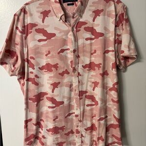 Zara Pink Casual Button Down Shirt with Camouflage Design